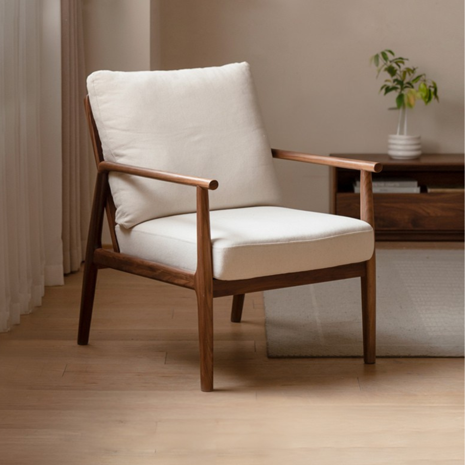 Black Walnut, Ash Solid Wood Backrest Leisure Sofa Chair.