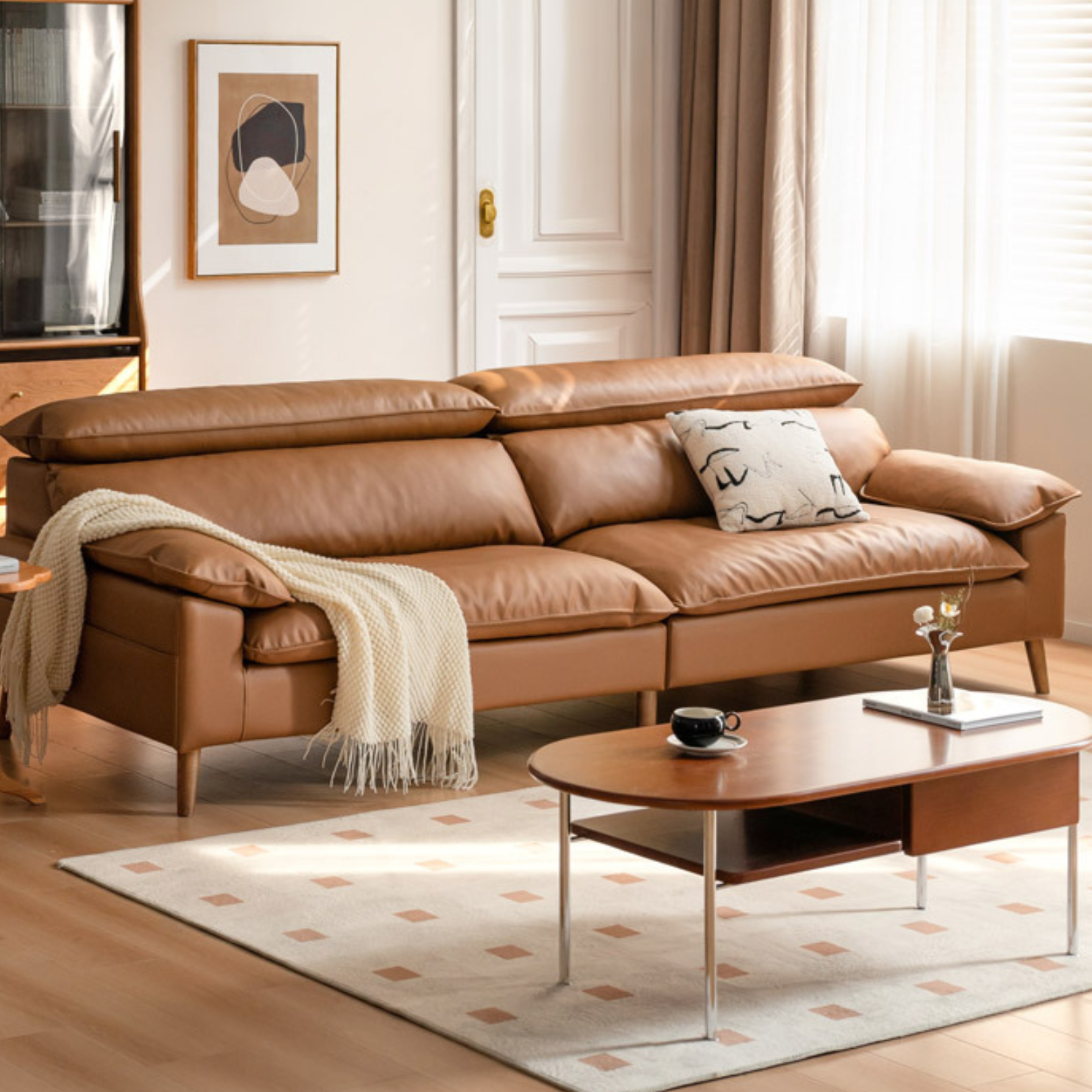 Fabric High Back Straight Sofa Modern.
