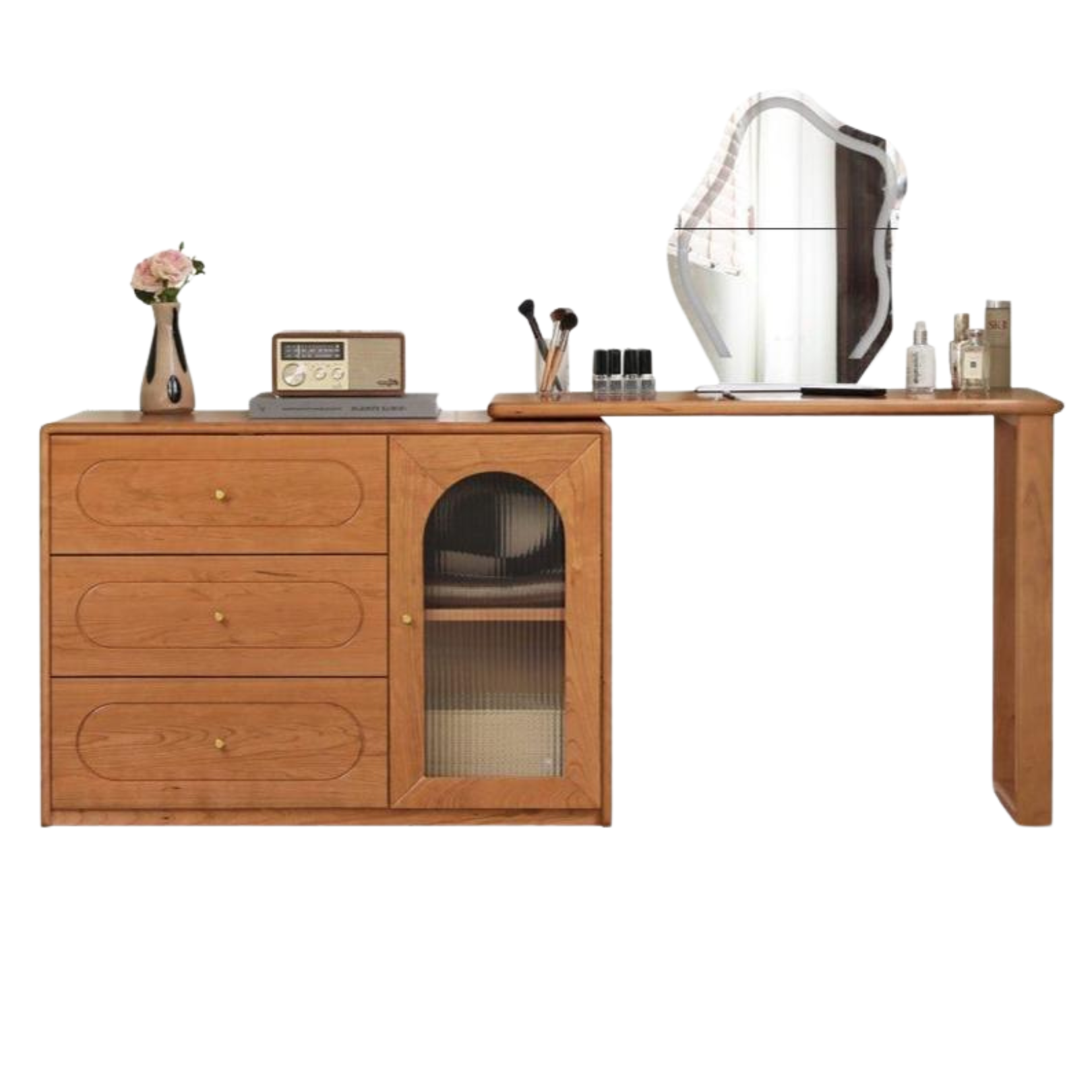 Cherry Solid Wood Retractable French Retro Dressing Table.