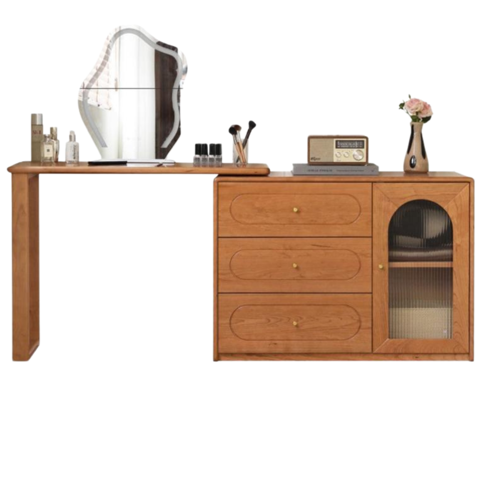 Cherry Solid Wood Retractable French Retro Dressing Table.