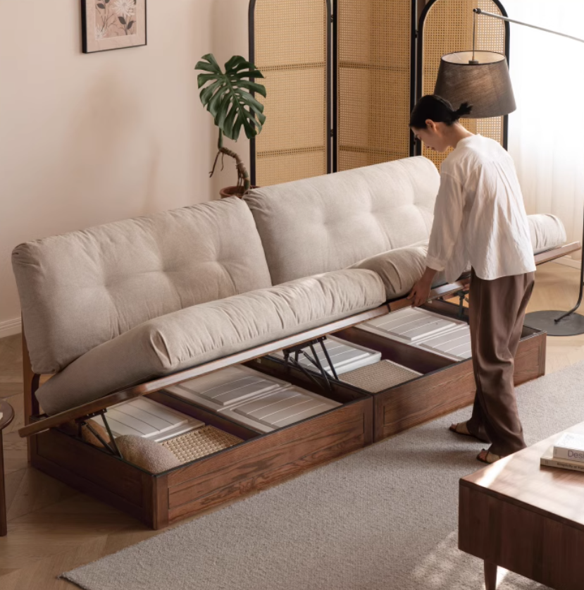 Oak Solid Wood Modern Fabric Sofa.