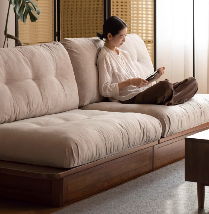 Oak Solid Wood Modern Fabric Sofa.