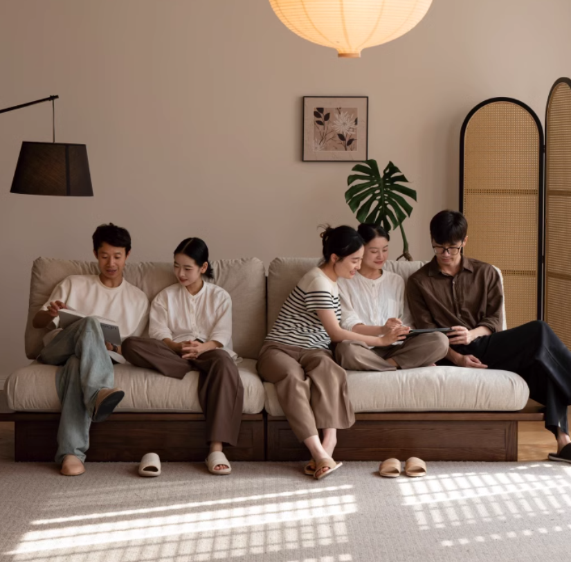 Oak Solid Wood Modern Fabric Sofa.