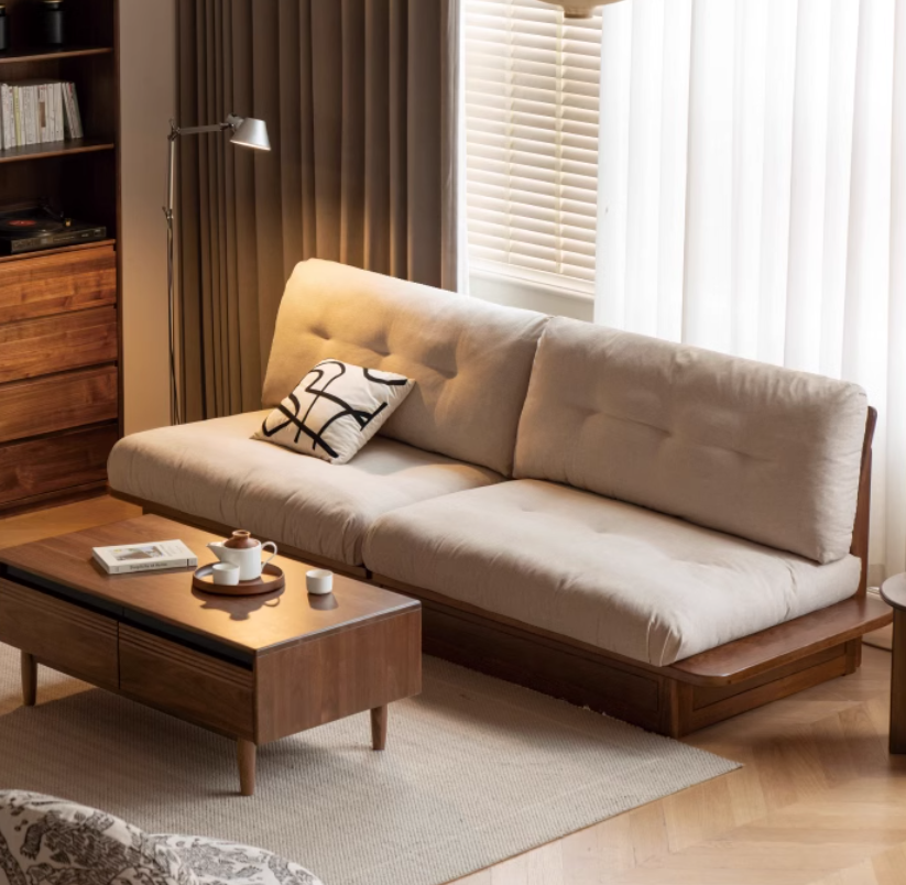 Oak Solid Wood Modern Fabric Sofa.