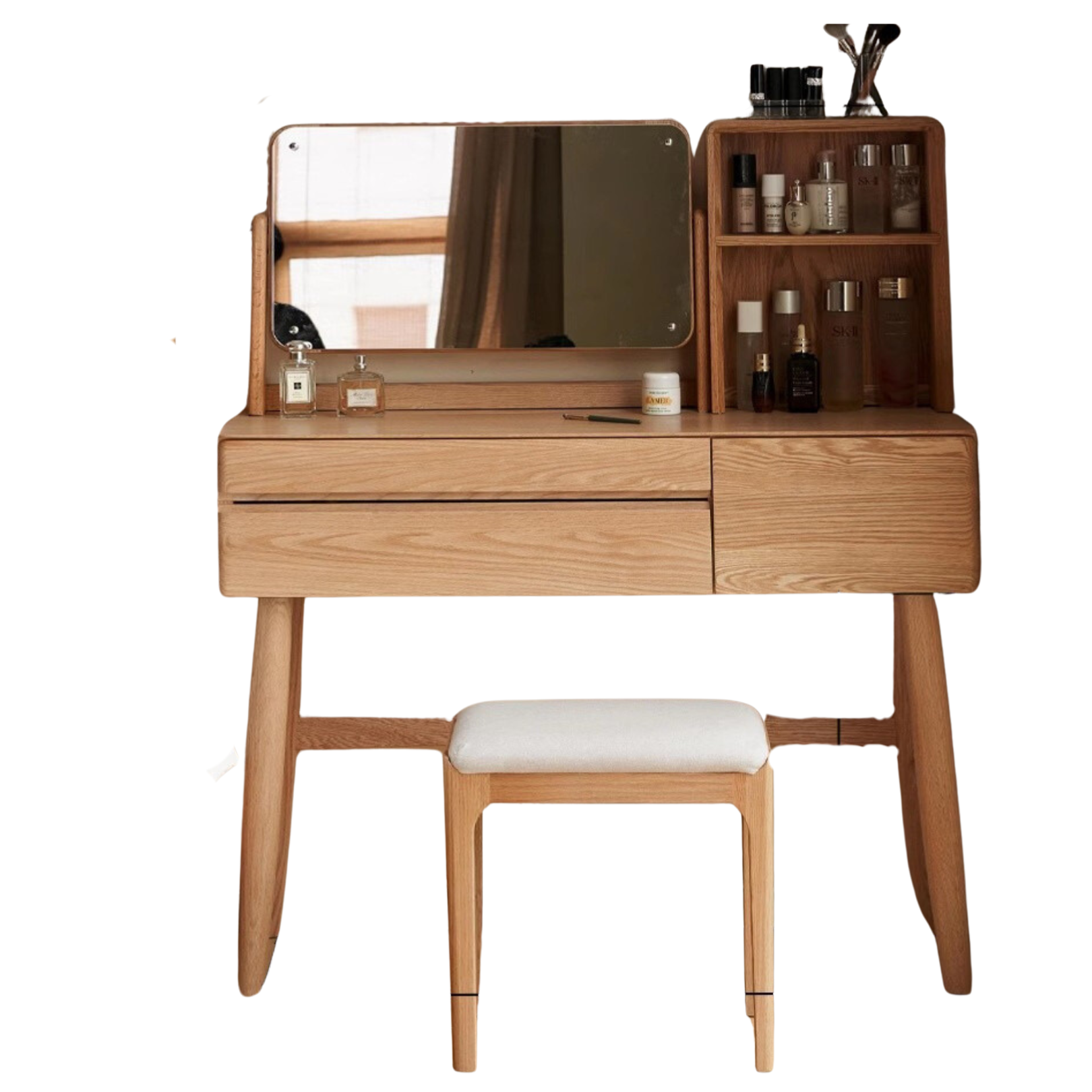 Oak, Beech Solid Wood Nordic Style Dressing Table.