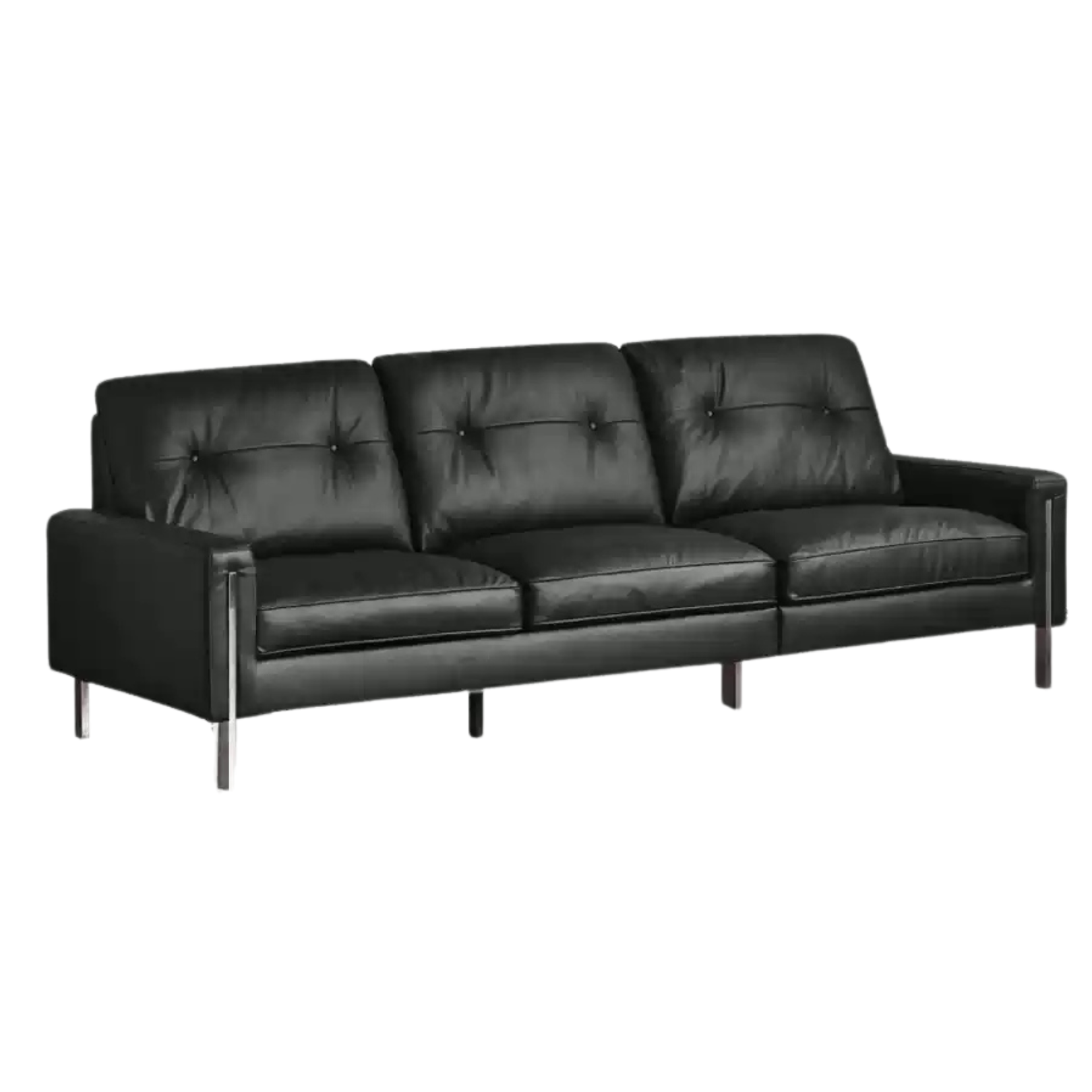 Leather Black High Back Down Straight Sofa.