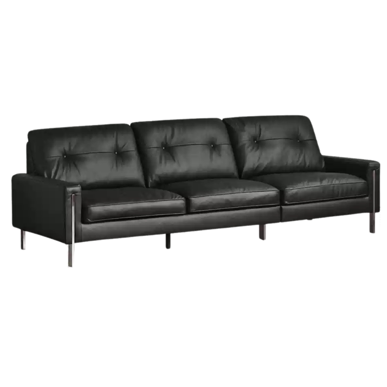 Leather Black High Back Down Straight Sofa.