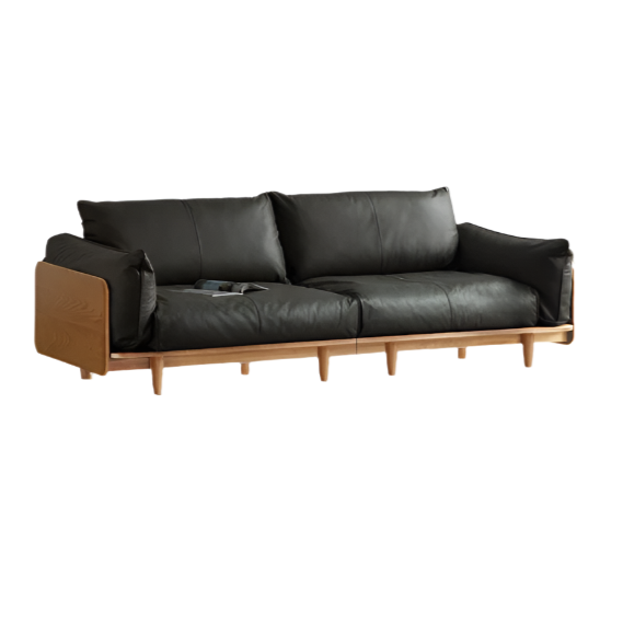 Oak, Ash Solid Wood Sofa Genuine Leather, Fabric.