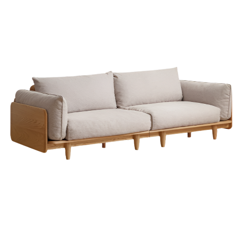 Oak, Ash Solid Wood Sofa Genuine Leather, Fabric.
