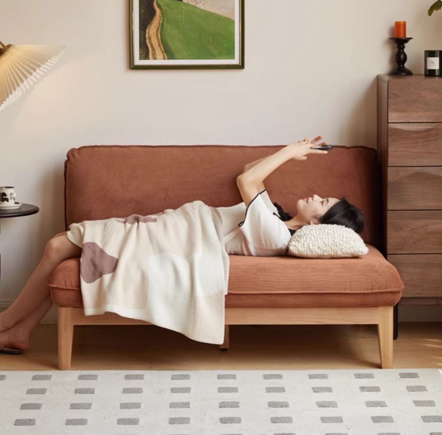 Oak Solid Wood Fabric Sofa.