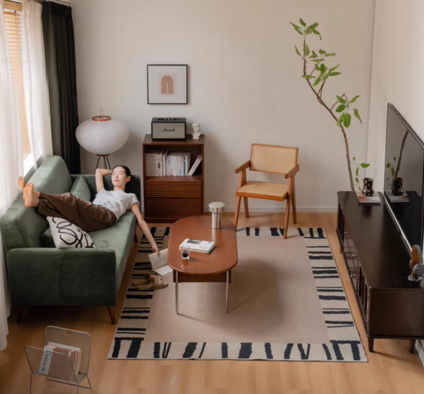 Fabric Modern Straight Retro Three Seater Sofa.