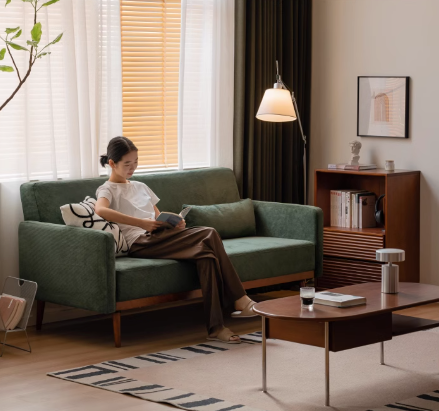 Fabric Modern Straight Retro Three Seater Sofa.