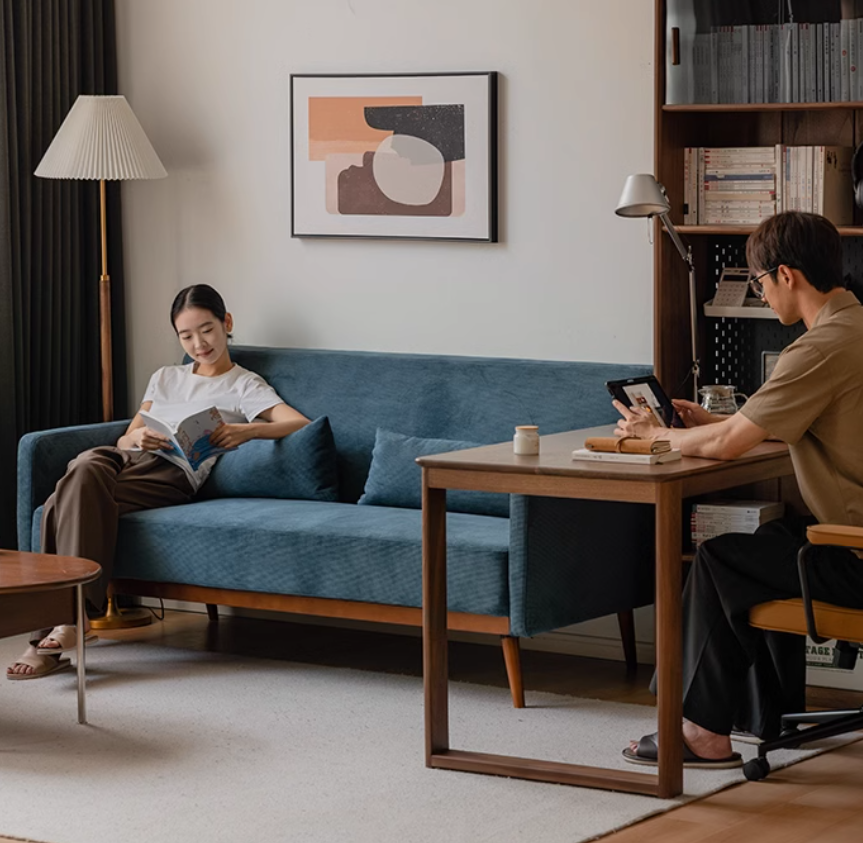 Fabric Modern Straight Retro Three Seater Sofa.