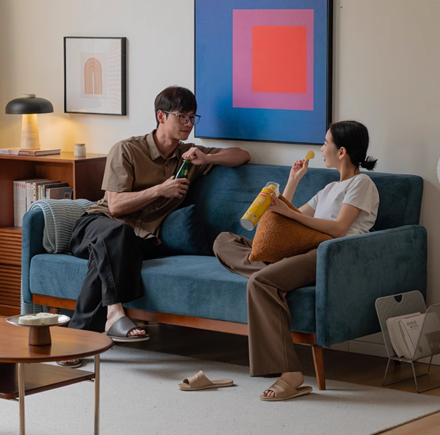 Fabric Modern Straight Retro Three Seater Sofa.