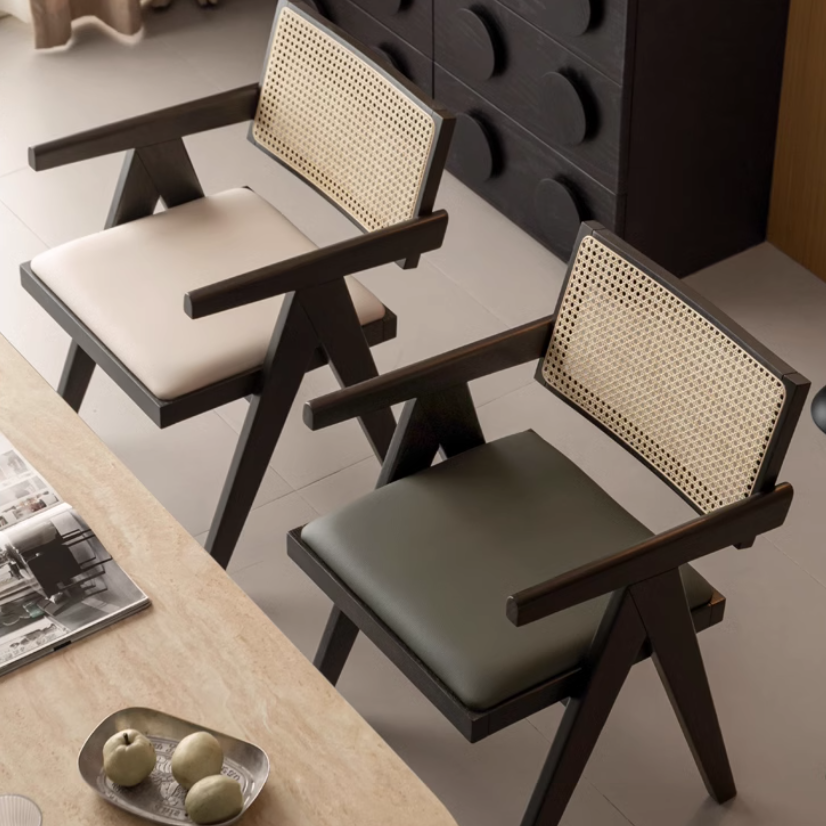 Ash, Cherry, Oak Solid Wood Rattan Smoked Chair