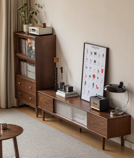 Oak Solid Wood Modern Simple Floor TV Cabinet.