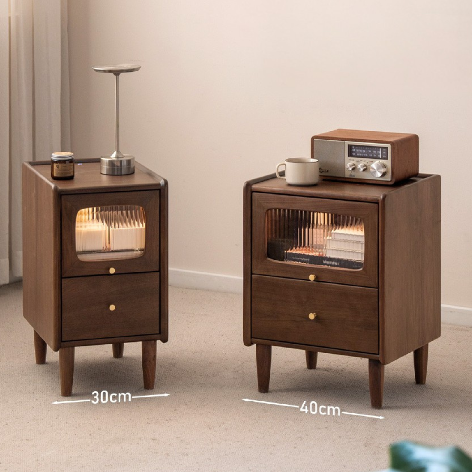 Black Walnut, Calpa Solid Wood Ultra-Narrow Nightstand.