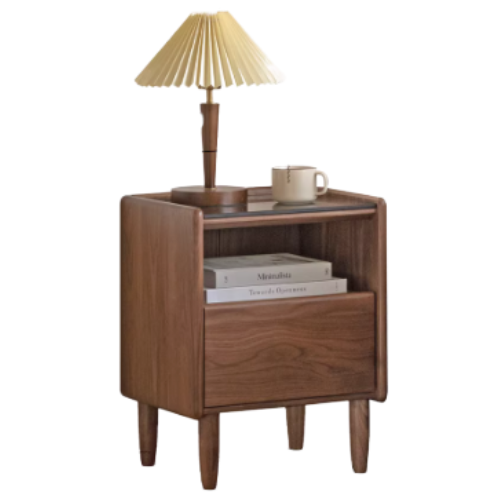 Black walnut, Caluswood Solid Wood Night Stand Glass Countertop