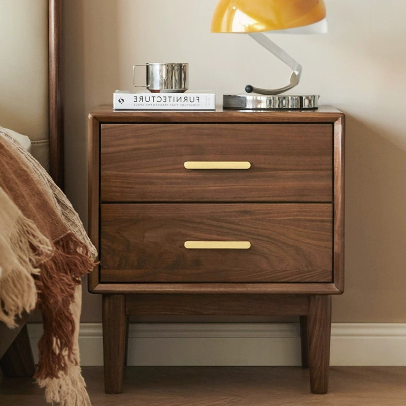 Black Walnut Solid Wood Nightstand.