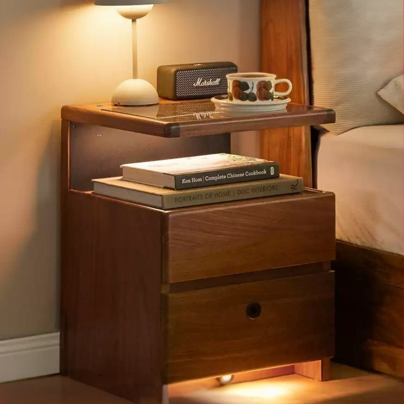 Cherry, Black Walnut, Sandalwood Solid Wood Wireless Charging with Lock Smart Nightstand.