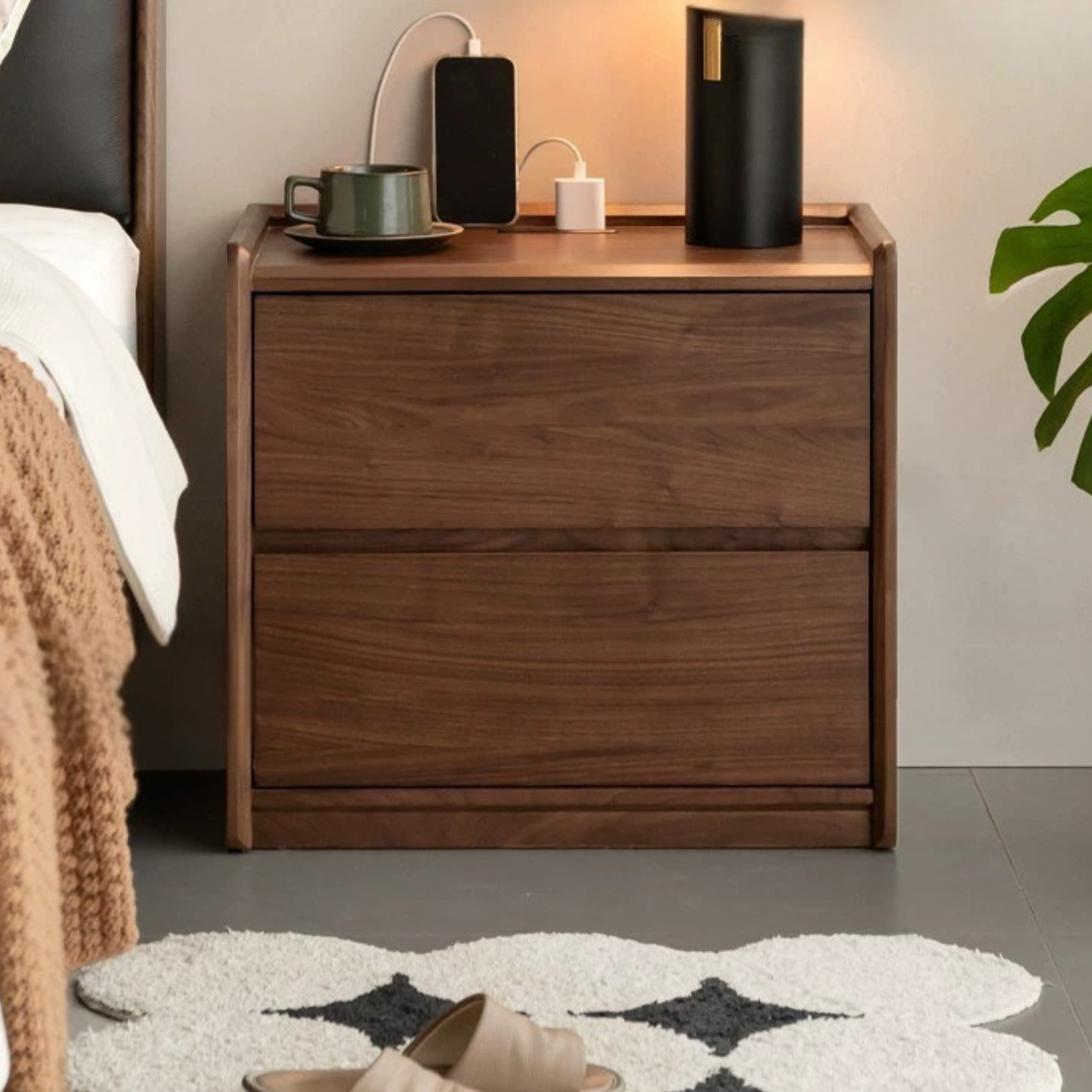 Sandalwood, Black Walnut Solid Wood Nightstand.