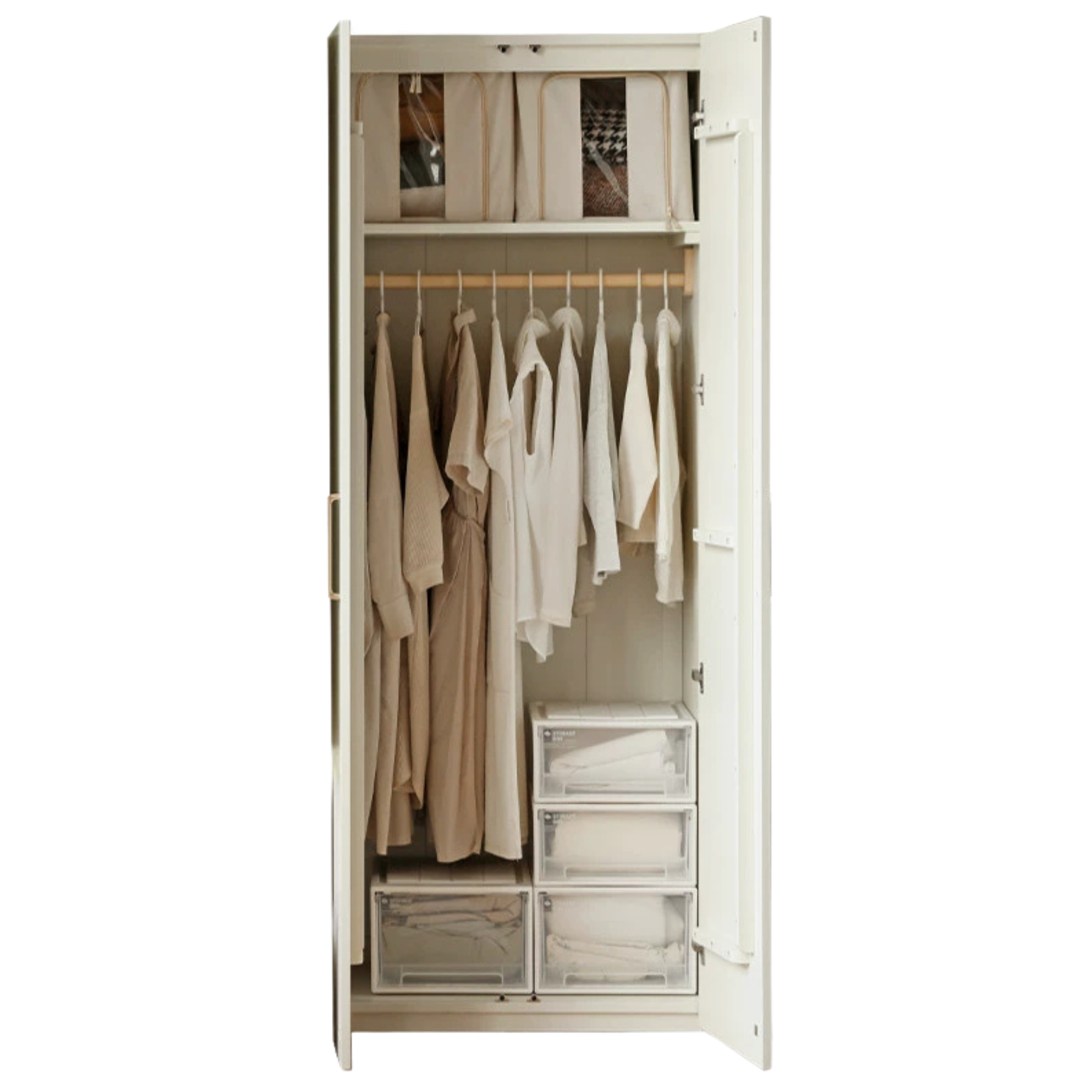 Pine Solid Wood Wardrobe French Cream Style.