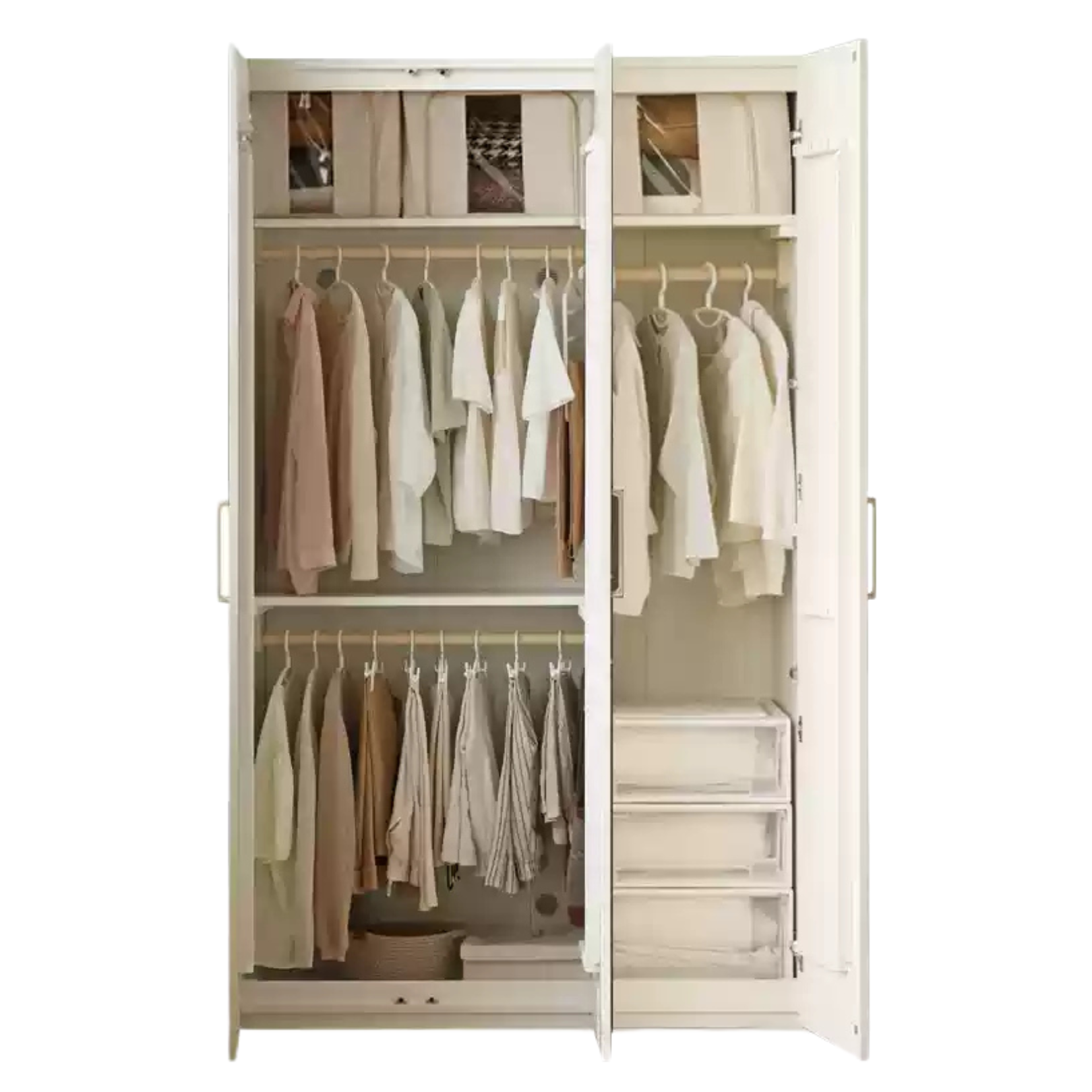 Pine Solid Wood Wardrobe French Cream Style.