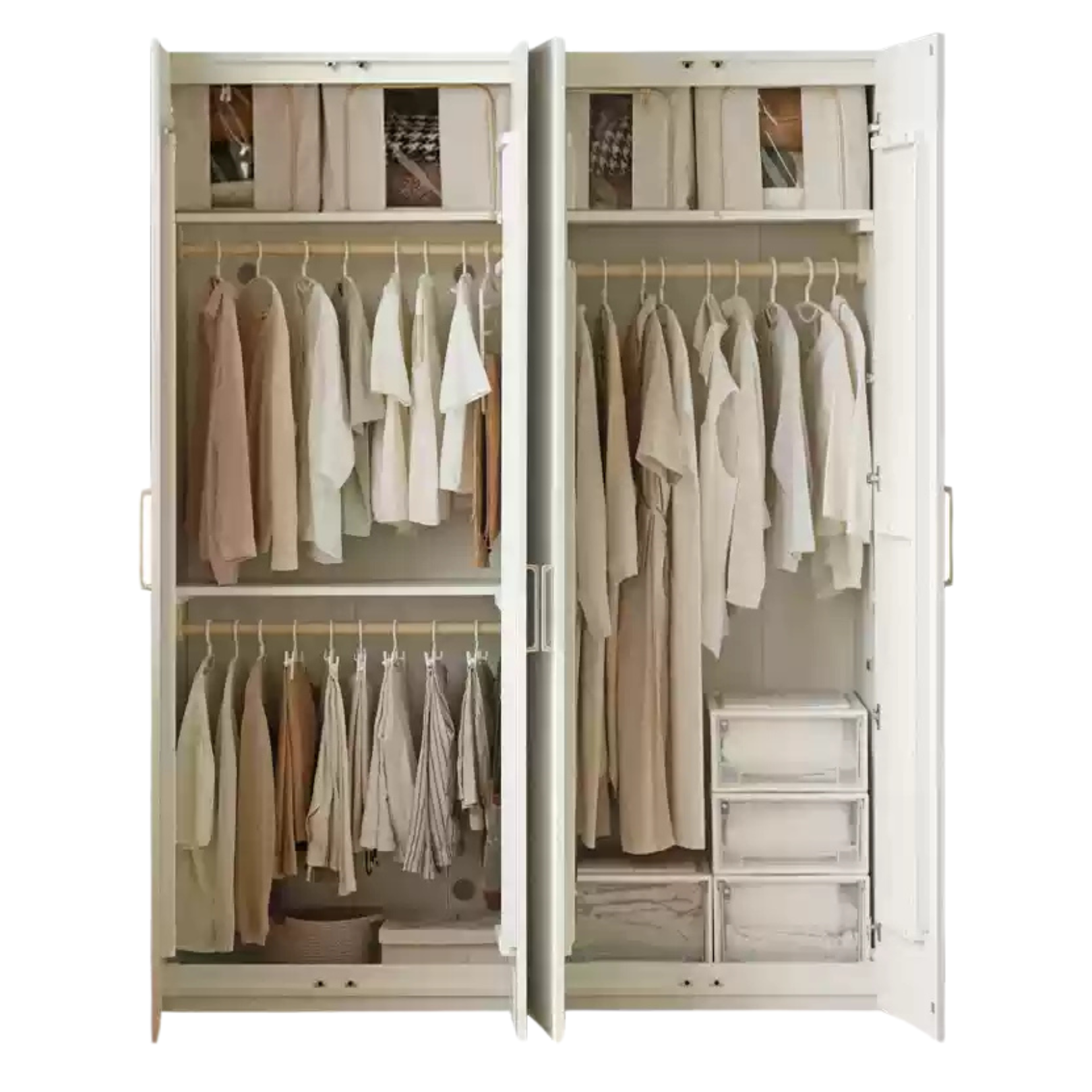 Pine Solid Wood Wardrobe French Cream Style.