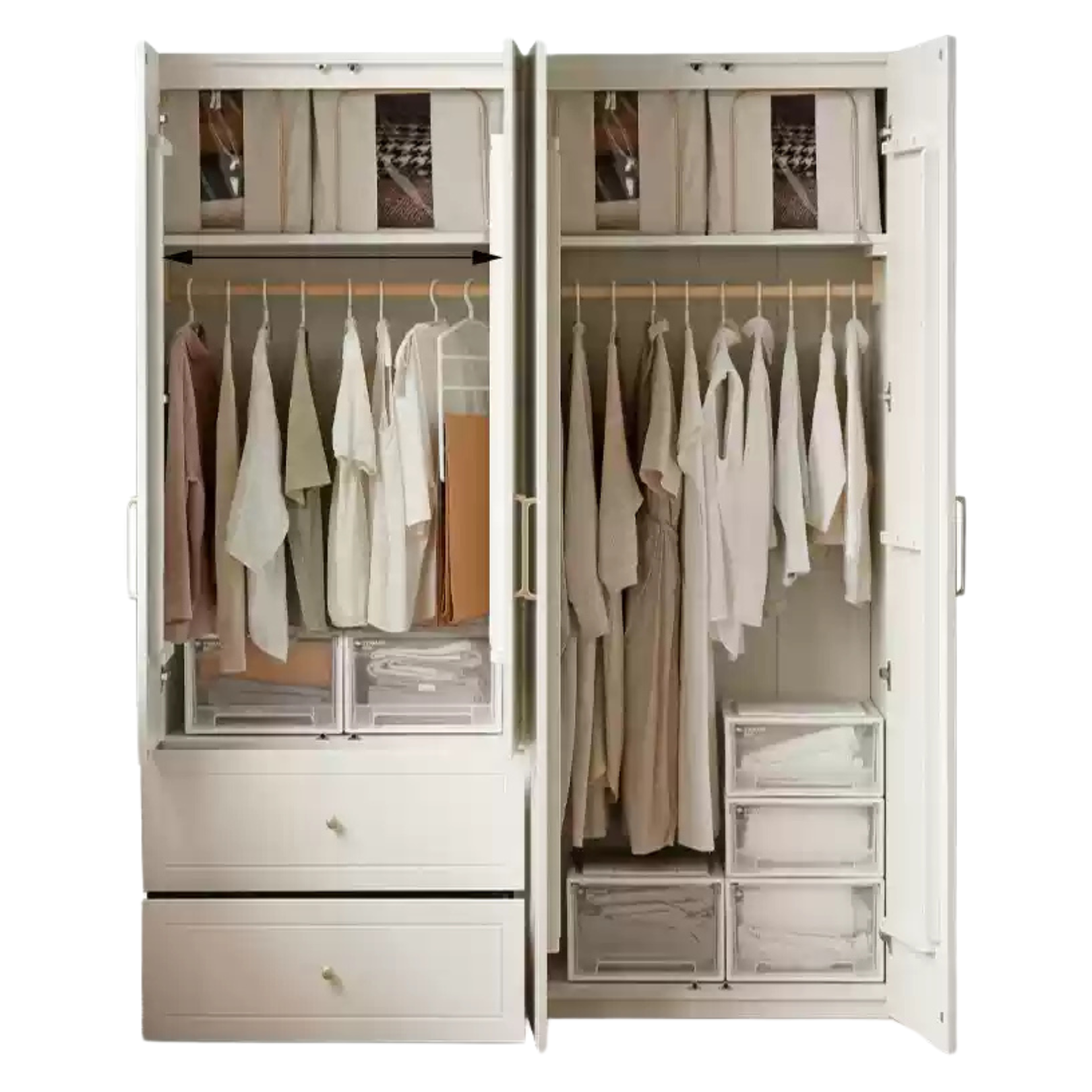 Pine Solid Wood Wardrobe French Cream Style.