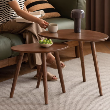 Rubberwood, Oak Solid Wood Walnut Color Side Table