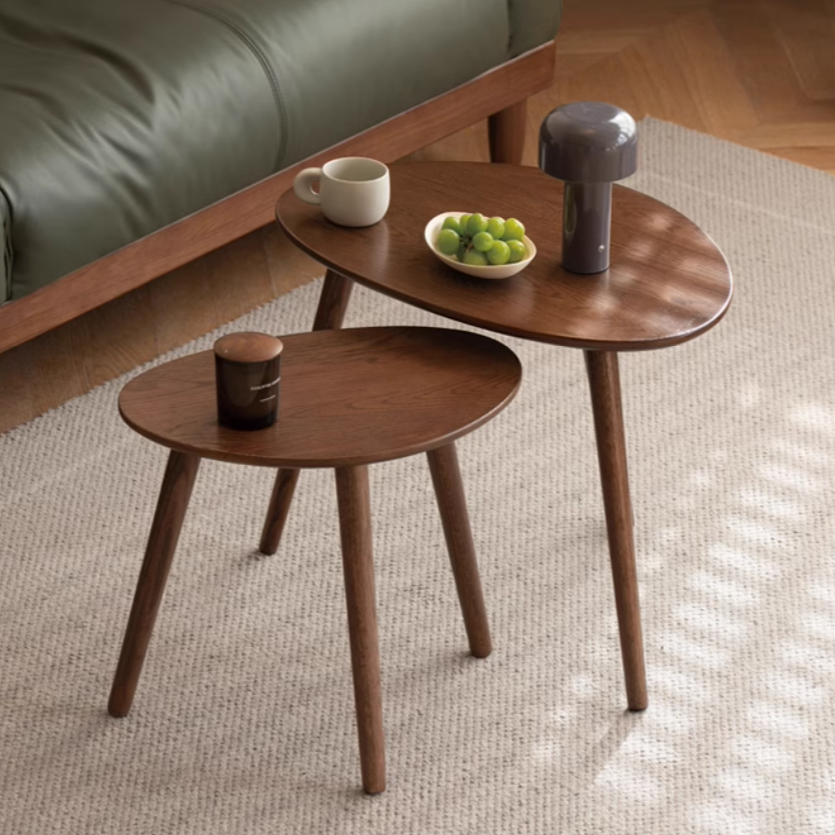 Rubberwood, Oak Solid Wood Walnut Color Side Table