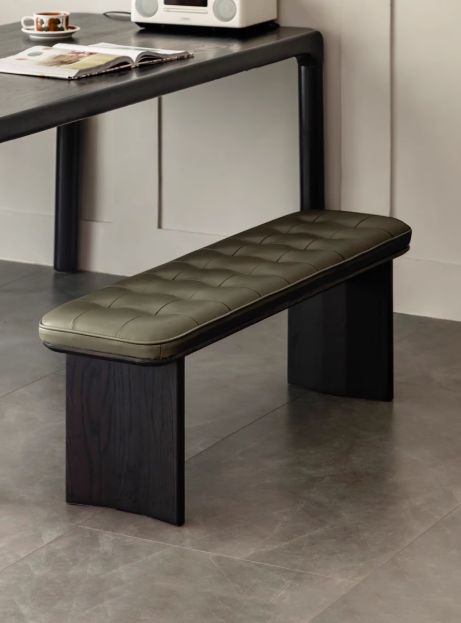 Black Walnut, Ash, Oak Solid Wood Luxury First-Layer Yellow Cowhide Seat Bench