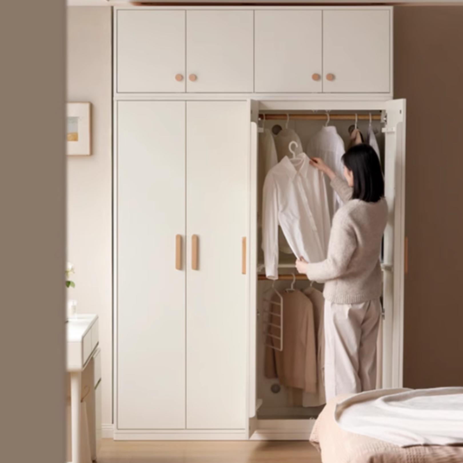 Pine Solid Wood Wardrobe Cream Style.
