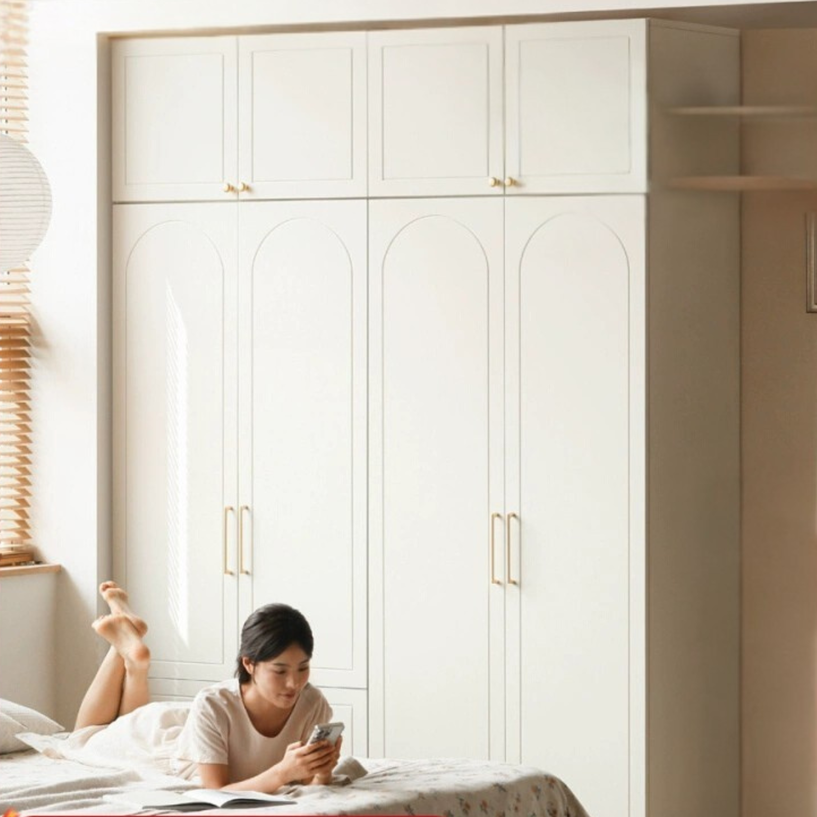 Pine Solid Wood Wardrobe French Cream Style.