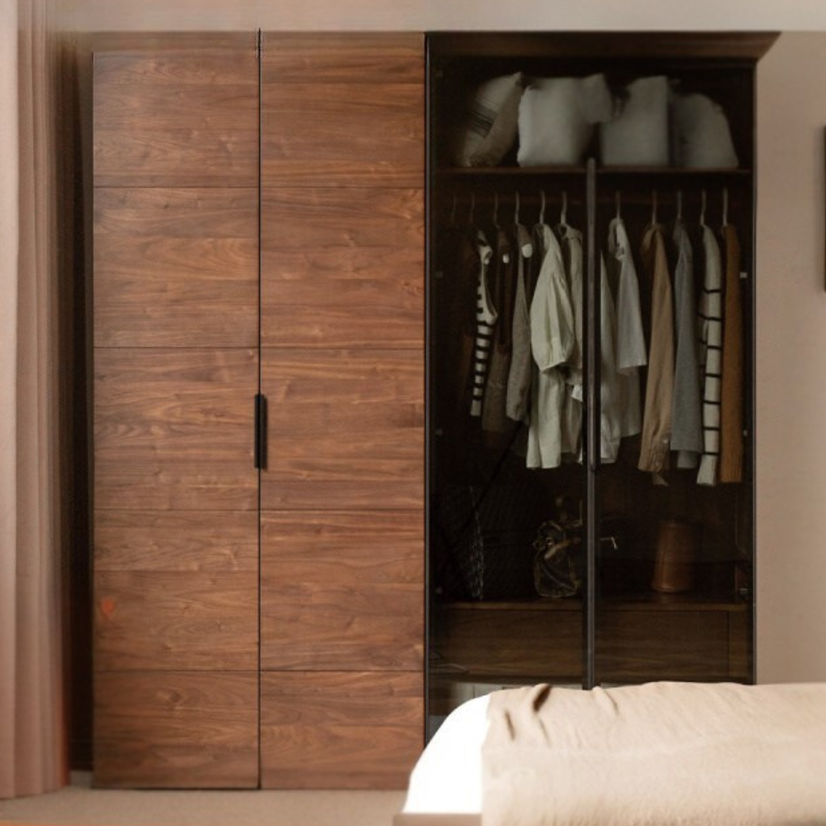 Black Walnut Solid Wood Wardrobe Combination.