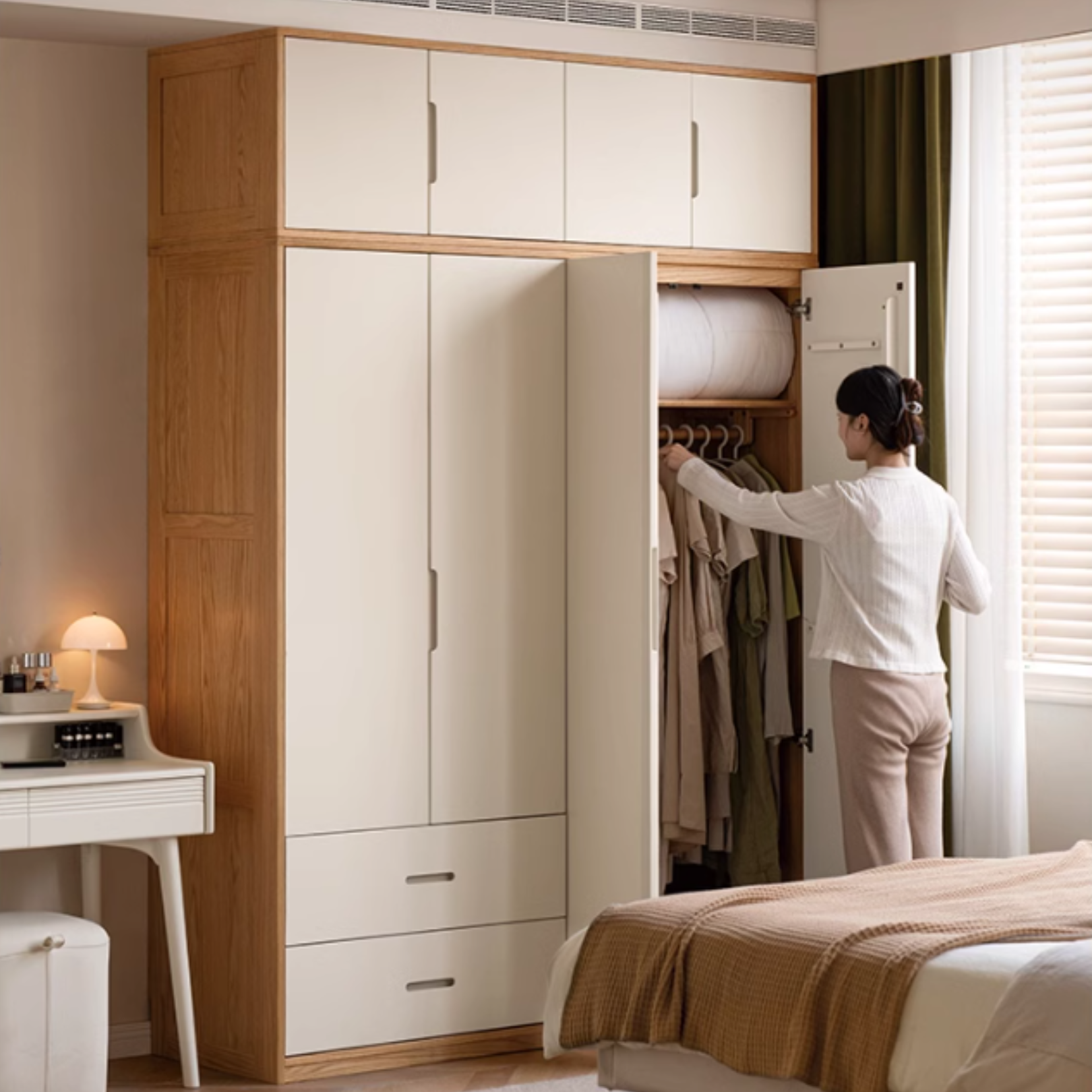 Oak Solid Wood Log Cream Style Wardrobe.