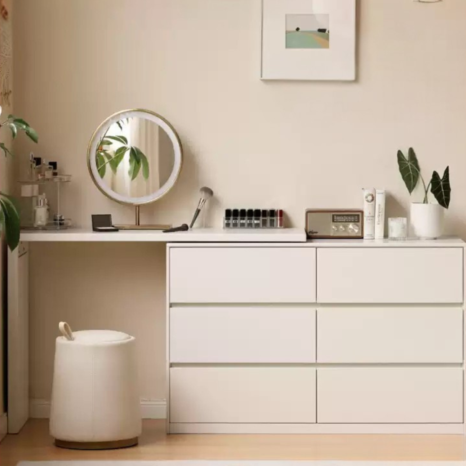 Poplar Solid Wood Cream Style Telescopic Dressing Table.
