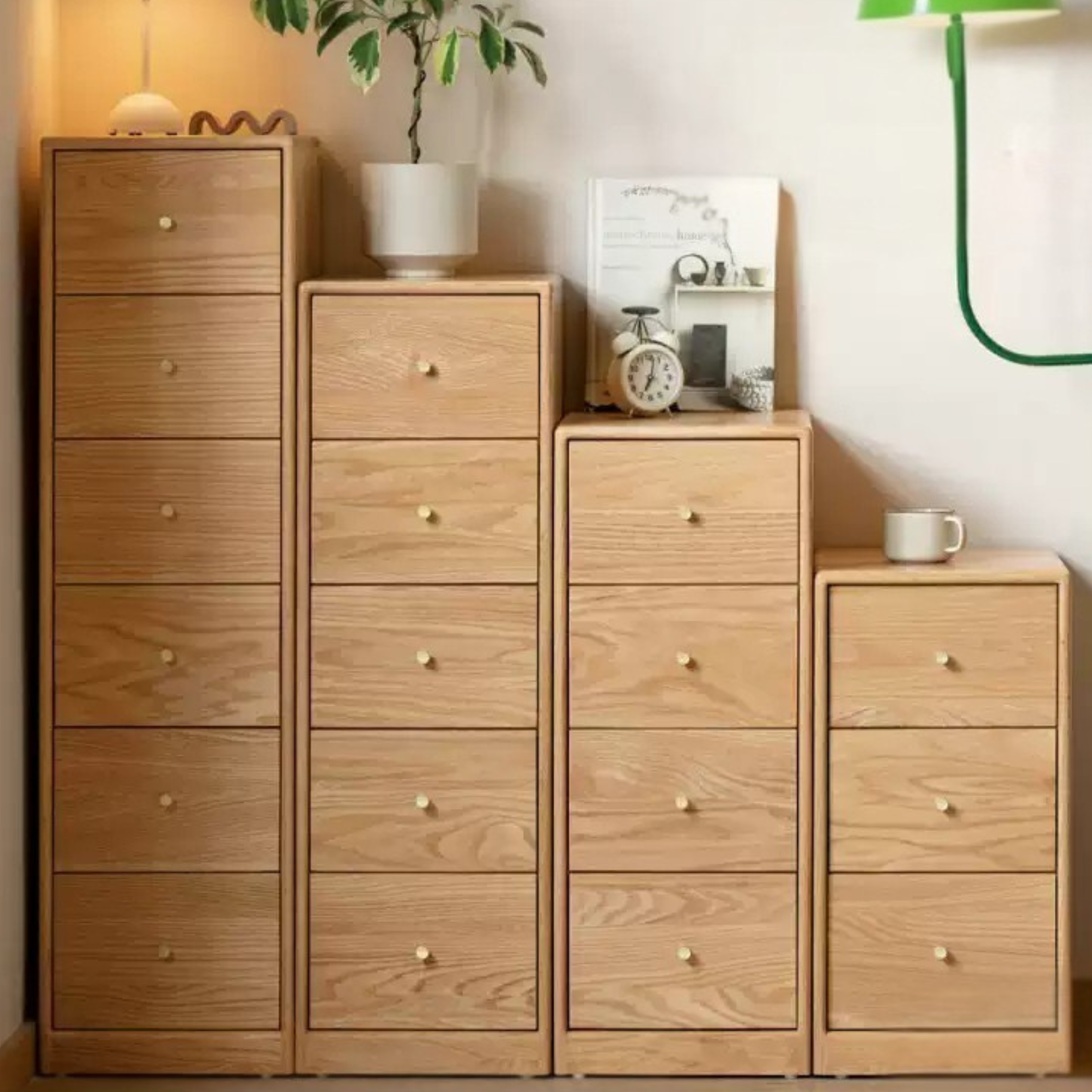 Oak, Beech Solid Wood Chest of Drawers, Multi-Functional Storage Cabinet Combination