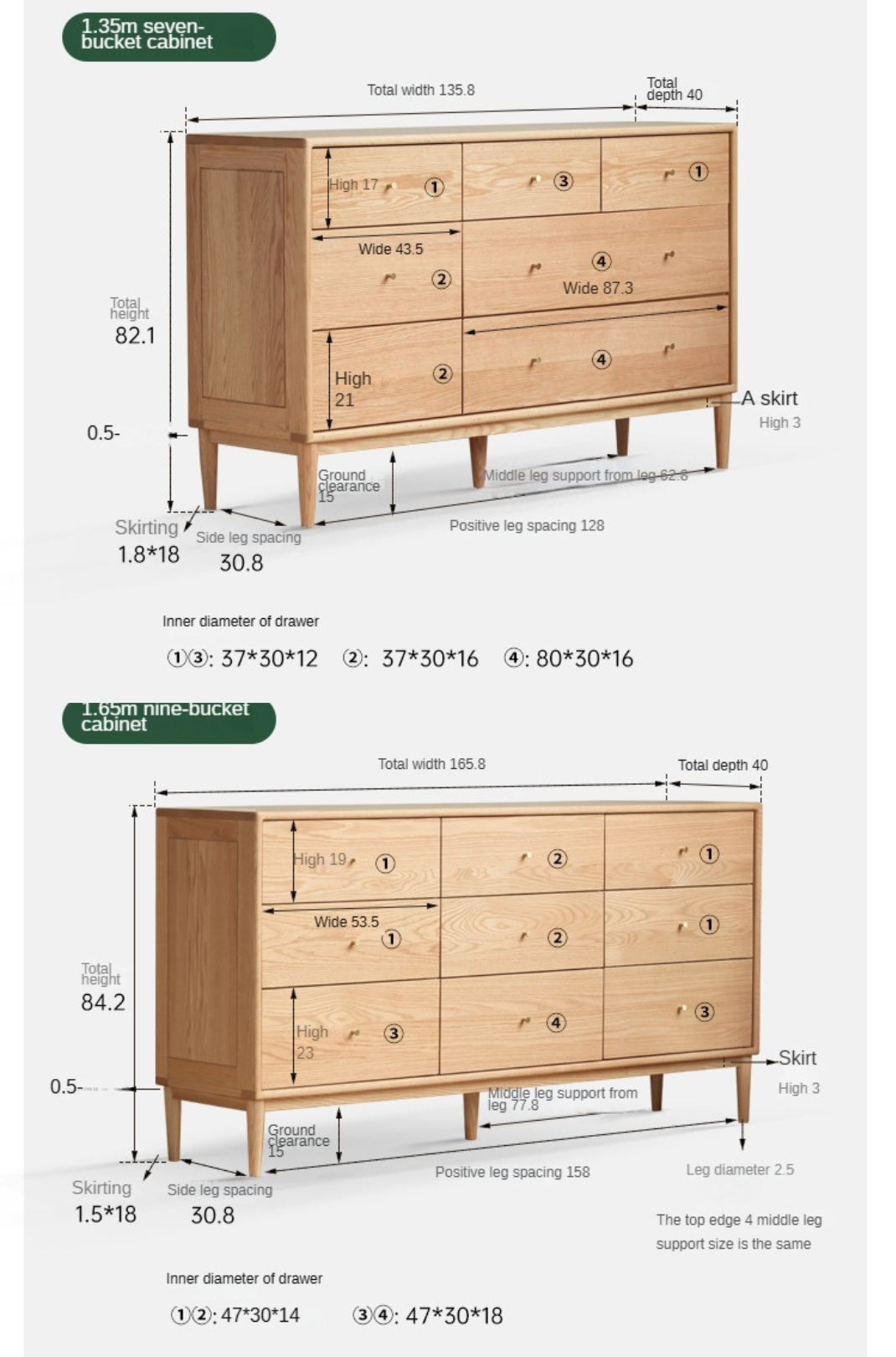 Oak Solid Wood, Solid RubberWood Nordic Chest of Drawers