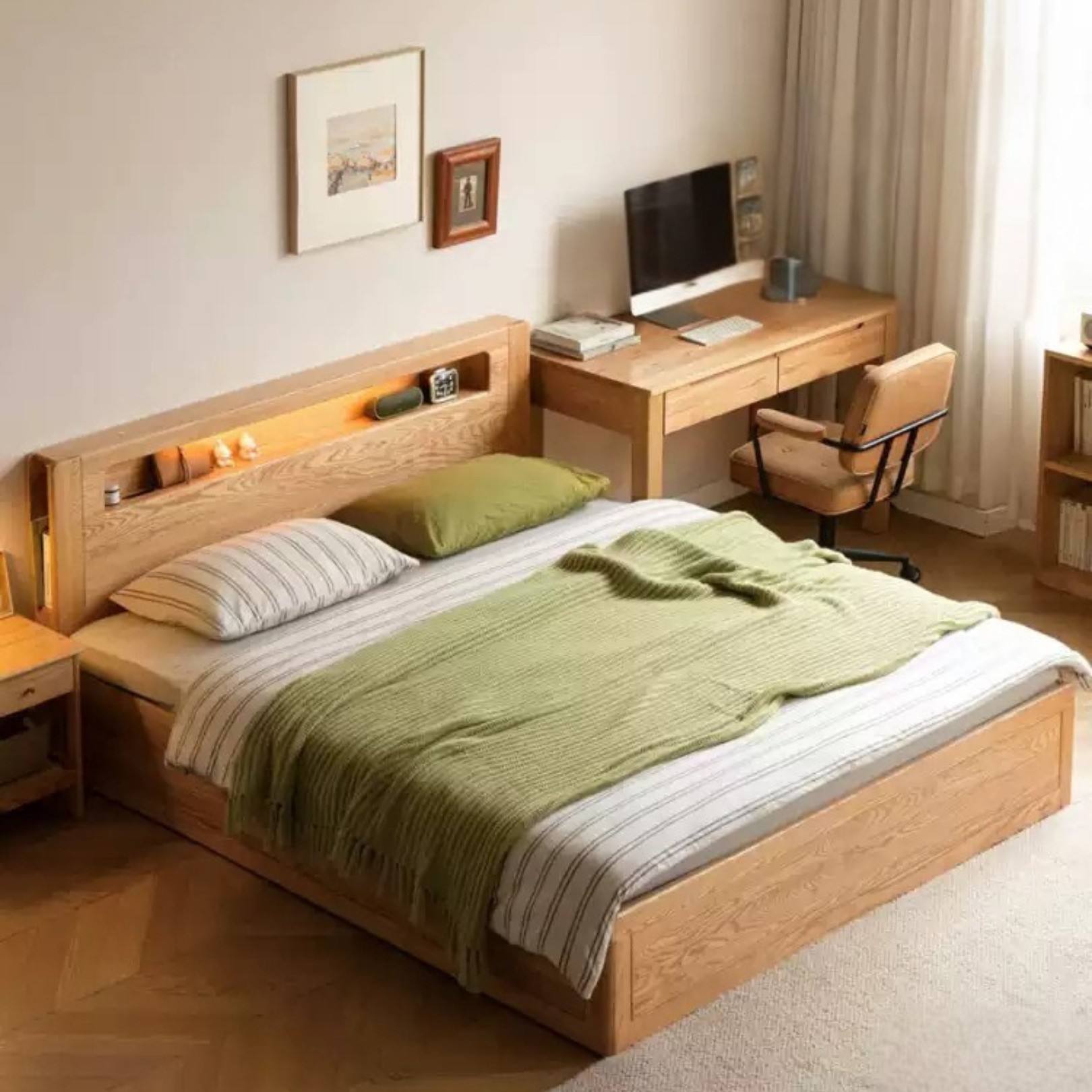 Oak Solid Wood Luminous Box Bed