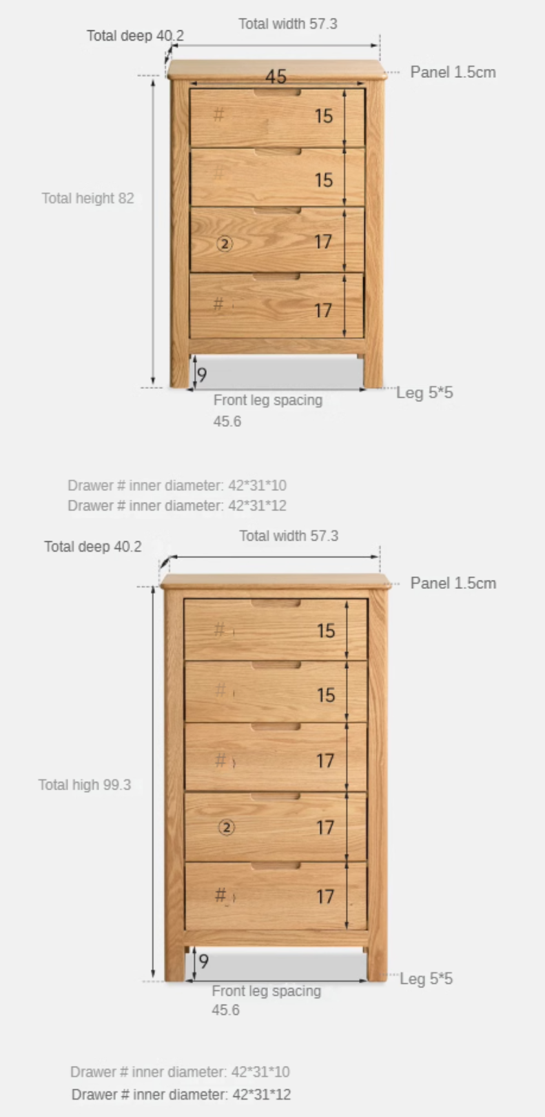 Oak Solid Wood, Solid Rubberwood Nordic Chest of Drawers