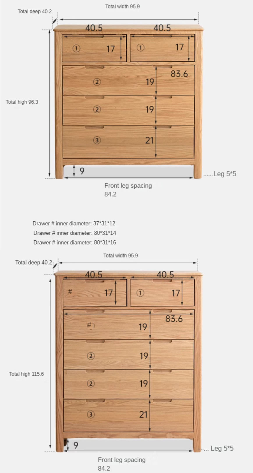 Oak Solid Wood, Solid Rubberwood Nordic Chest of Drawers