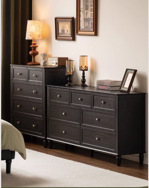 Solid RubberWood, Oak Solid Wood American Style Dresser, Drawers