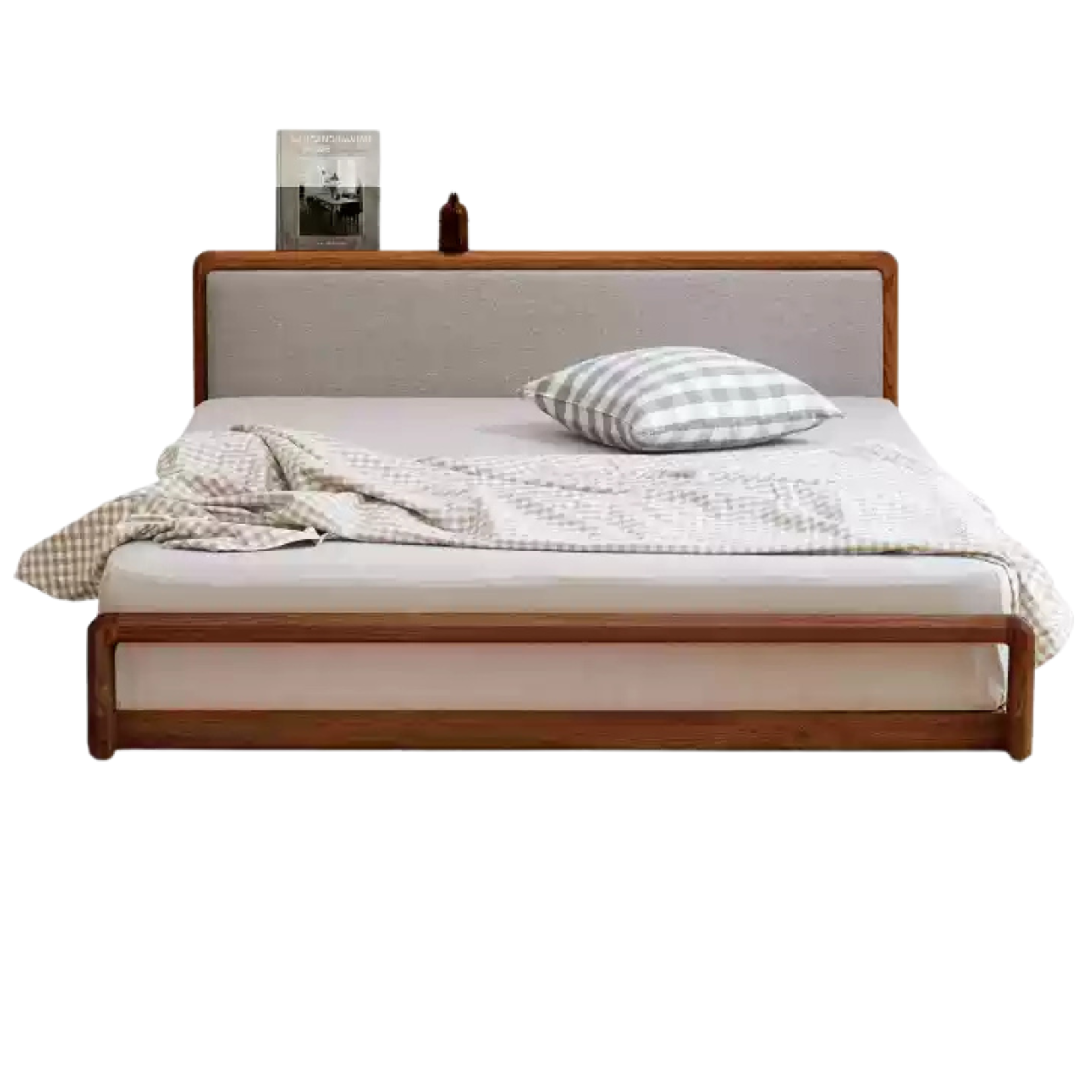Ash Solid Wood Floor Bed Rattan