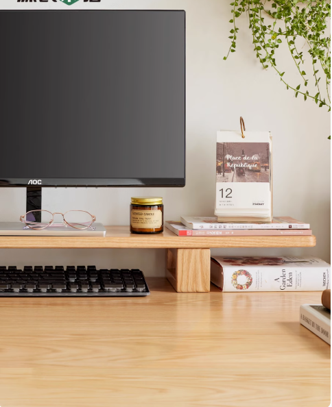 Solid Rubberwood, Black Walnut, Oak Solid Wood Heightening Computer Stand, Table shelves