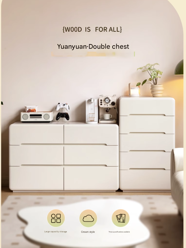 Poplar, Solid Rubberwood Storage Cream Drawer Dresser