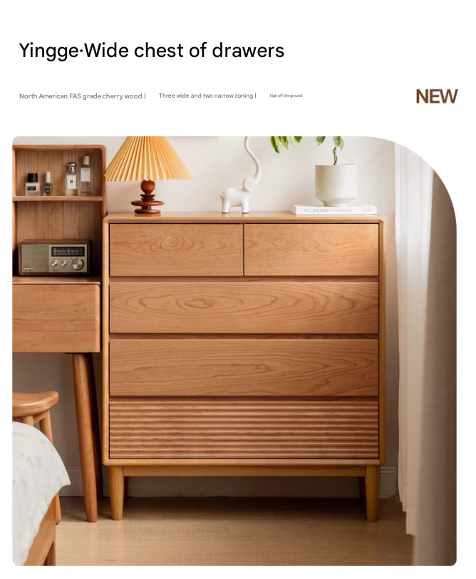 Cherry Solid Wood Vintage Dresser, Drawer