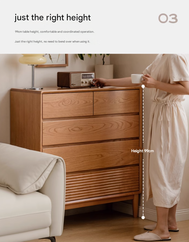 Cherry Solid Wood Vintage Dresser, Drawer