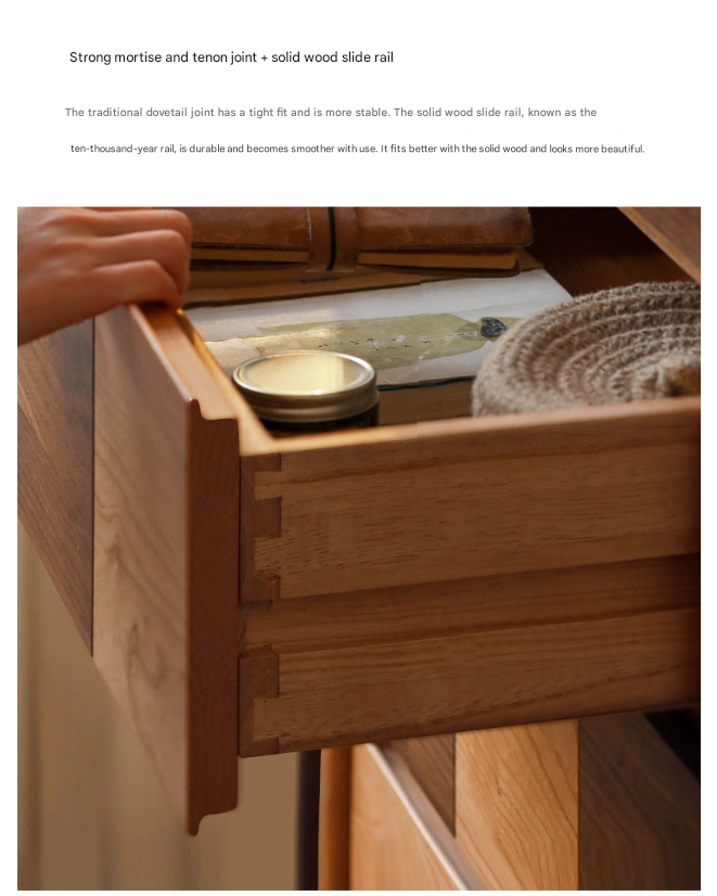 Cherry Solid Wood Retro Chest of Drawers Checkerboard