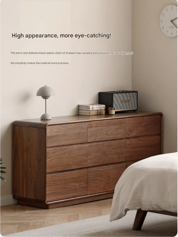 Black Walnut, Poplar Solid Wood Storage Cabinet Chest of Drawers